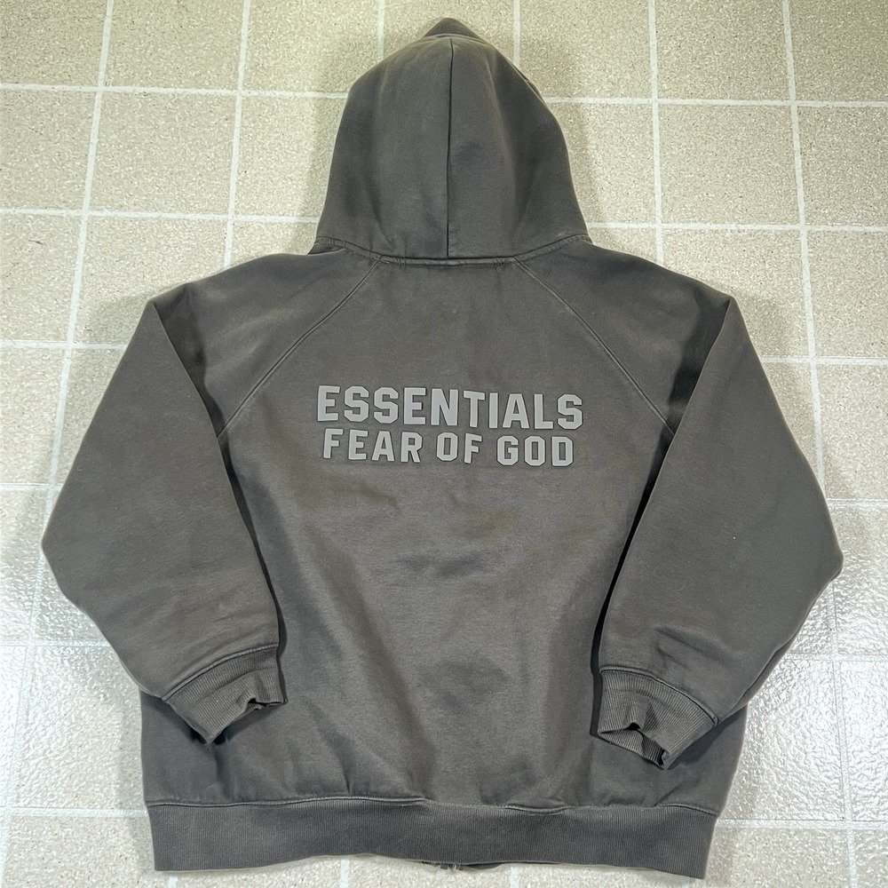 Fear of God ESSENTIALS Full Zip Up Hoodie Dark Olive Grey Size Medium